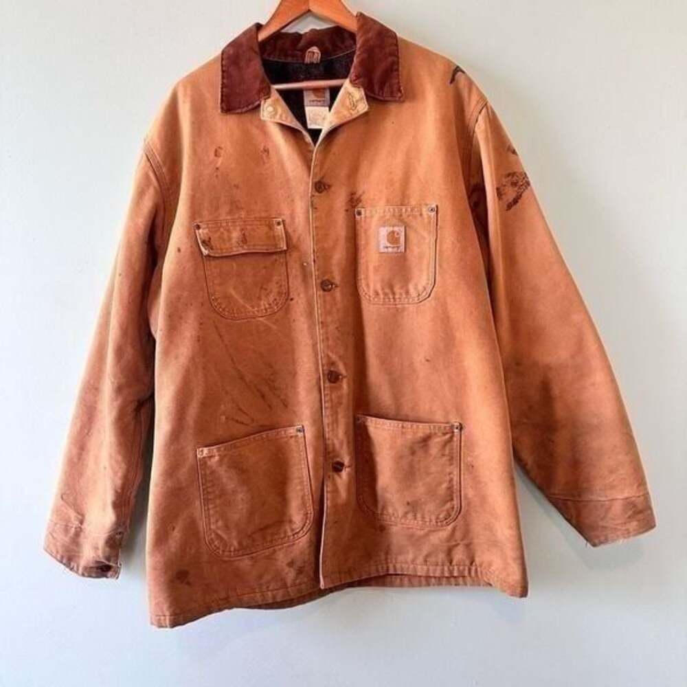 Destroyed Thrashed Carhartt Jacket Men Large Brown Duck Blanket Lined Michigan C